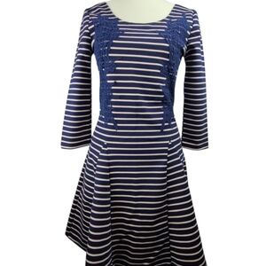 Free People Blue Striped Nautical & Knotty 3/4 sleeve dress (PTP 15.5"), Sz S